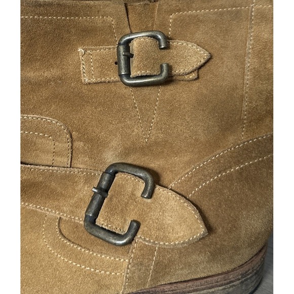 Saks Fifth Avenue Italy 10022 Honey Brown Suede Ankle Engineer Boots Womens 39.5 - Picture 8 of 14